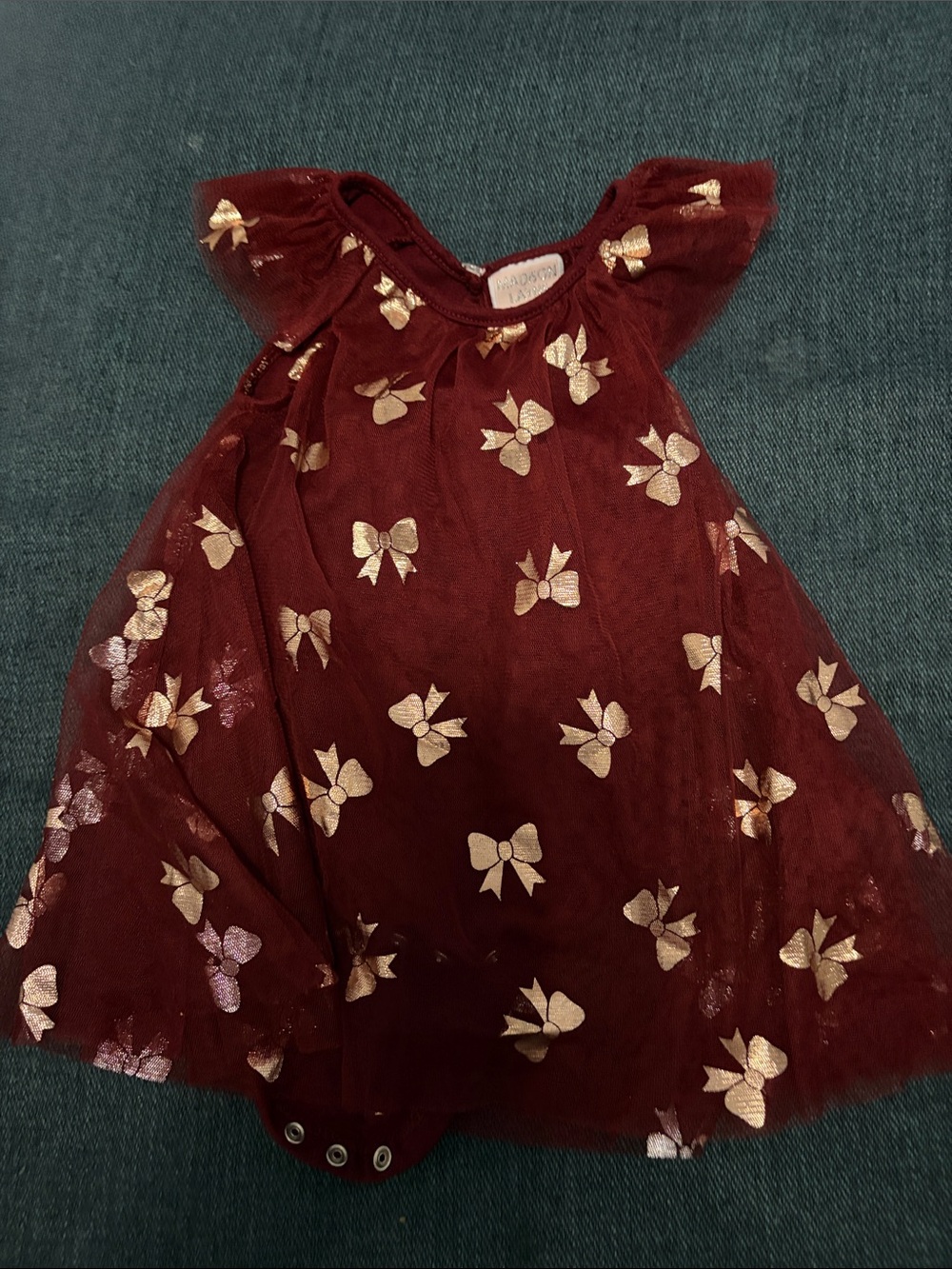 Madison Burgundy Tulle Dress with Gold Bow Accents
